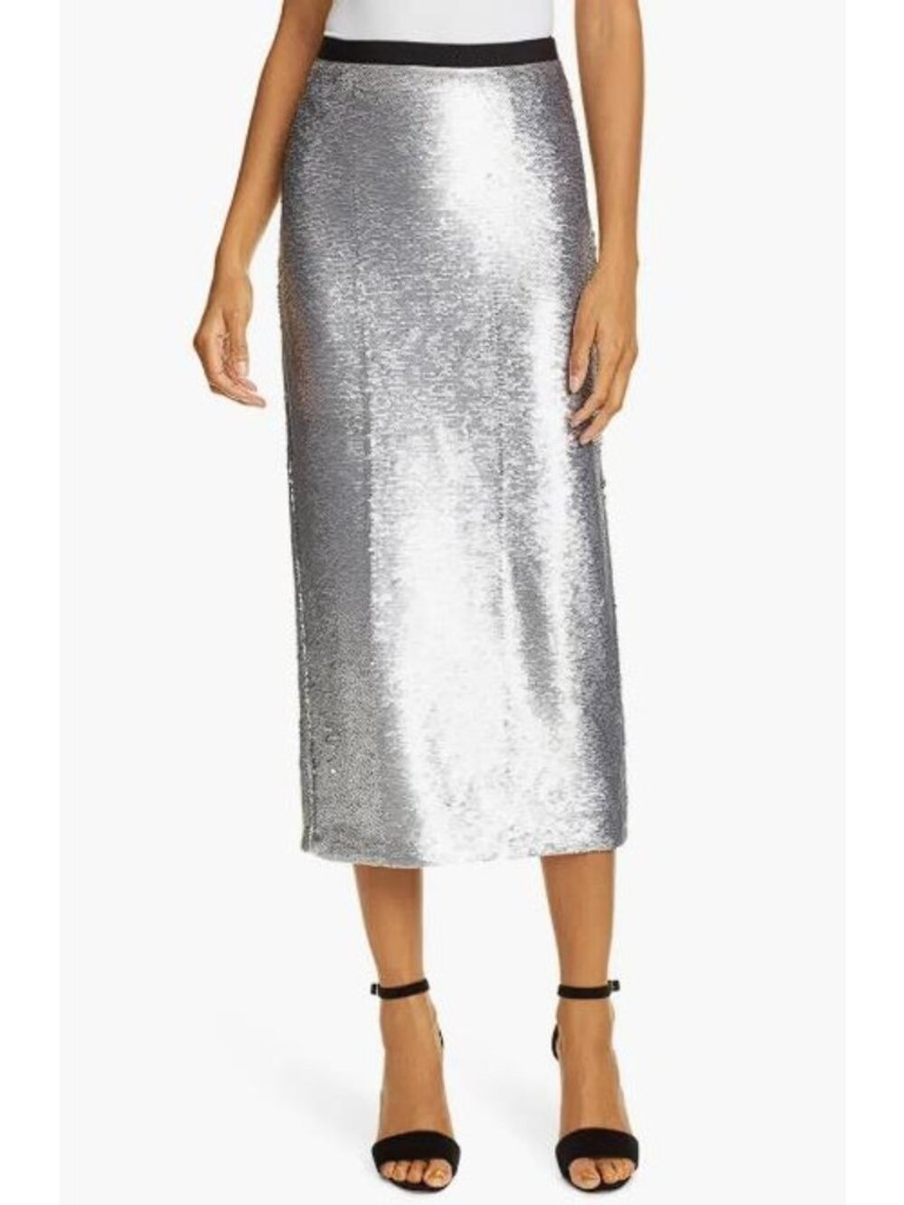 CINQ A SEPT Women's Sequin Paula Skirt Size S In Silver